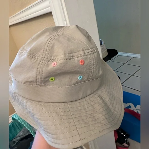 Beige Bucket Hat with Colorful Eyelets Pistil  women’s sun hat outdoor summer - Picture 2 of 6